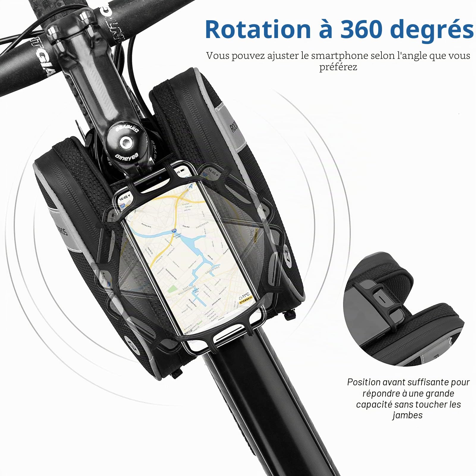 ROCKBROS Sacoche de Cadre Vélo, Support Téléphone Cadre Vélo, Sacoches Cadre Vélo 1.5L Réfléchissant Écran Tactile avec Housse Étanche pour VTT Vélo de Route pour Téléphone sous 6,5 Pouces