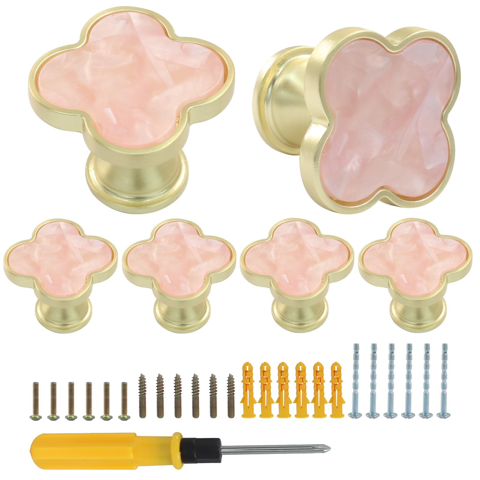 Cjueiom 6 Pcs Four-Leaf Clover Knobs, Pink