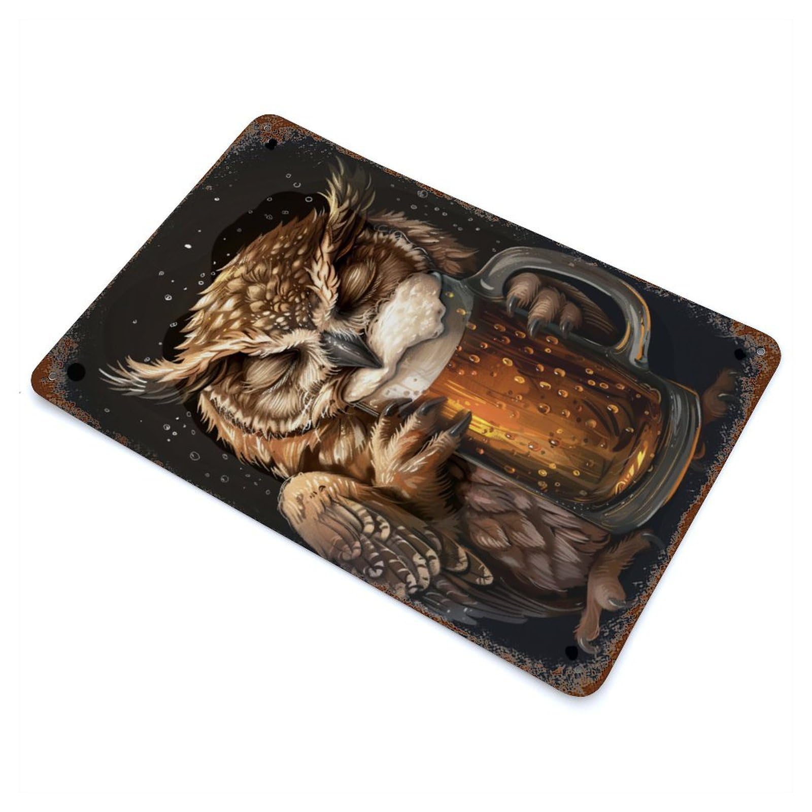 Garage Style Owl Beer Vintage Rust Metal Sign 11.8"x7.9", Rustic Home Decor for Bar And Workshop