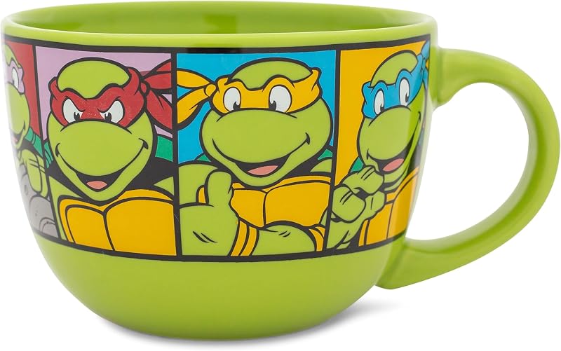 NT8424 Teenage Mutant Ninja Turtles Characters Grid Ceramic Soup Mug, 24 oz, Green