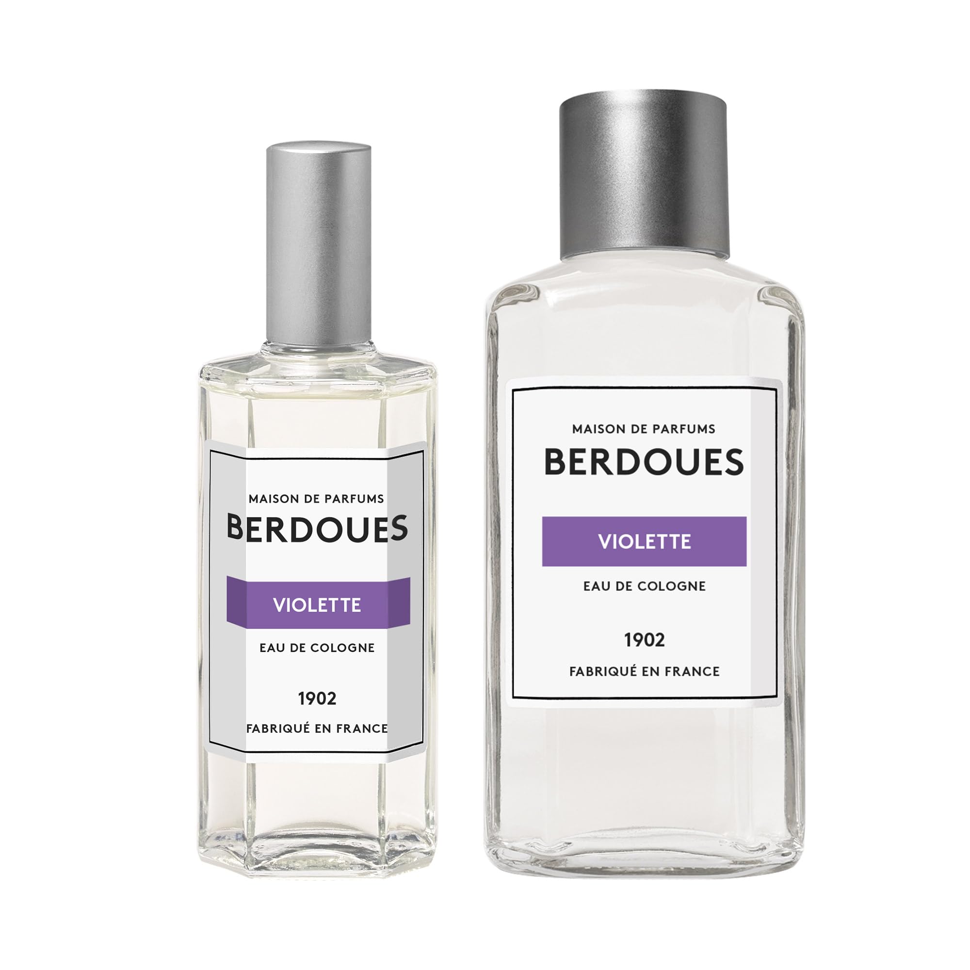 BERDOUES 1902 Eau de Cologne Violette, Lot Rechargeable, Made in France, Sans colorant Parfum femme et homme, vaporisateur 125ml et recharge 245ml