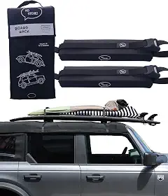 Ho Stevie! Racks de carro para prancha de surfe – Sistema acolchoado, fácil de configurar qualquer carro, fivelas "sem arranhões" – Prenda até 3 pranchas no teto do carro