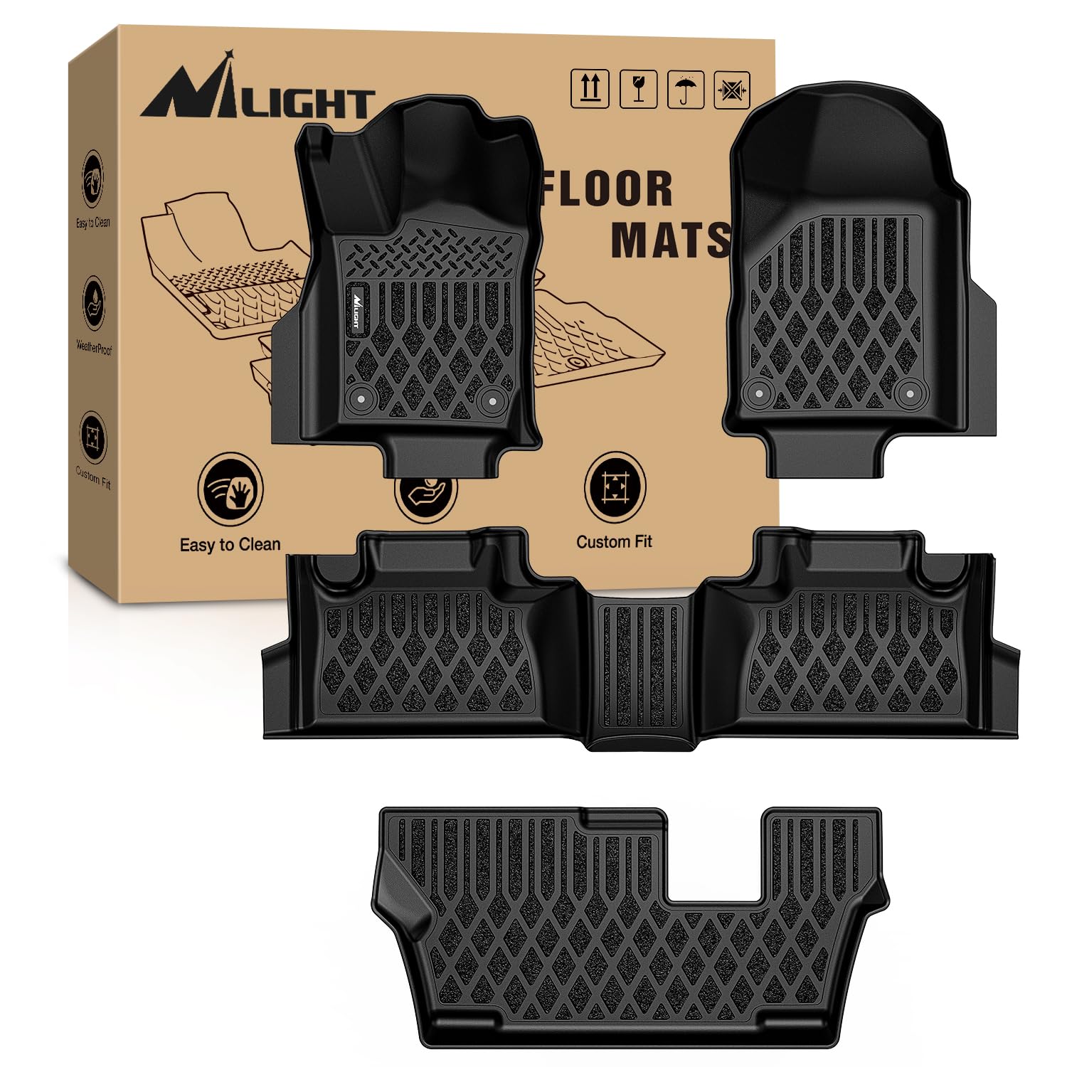 Nilight TPE Floor Mats for Dodge Durango 7 Seats 2nd Row Bench Seat 2016 2017 2018 2019 2020 2021 2022 2023 2024 2025 2026 All Weather Custom Fit