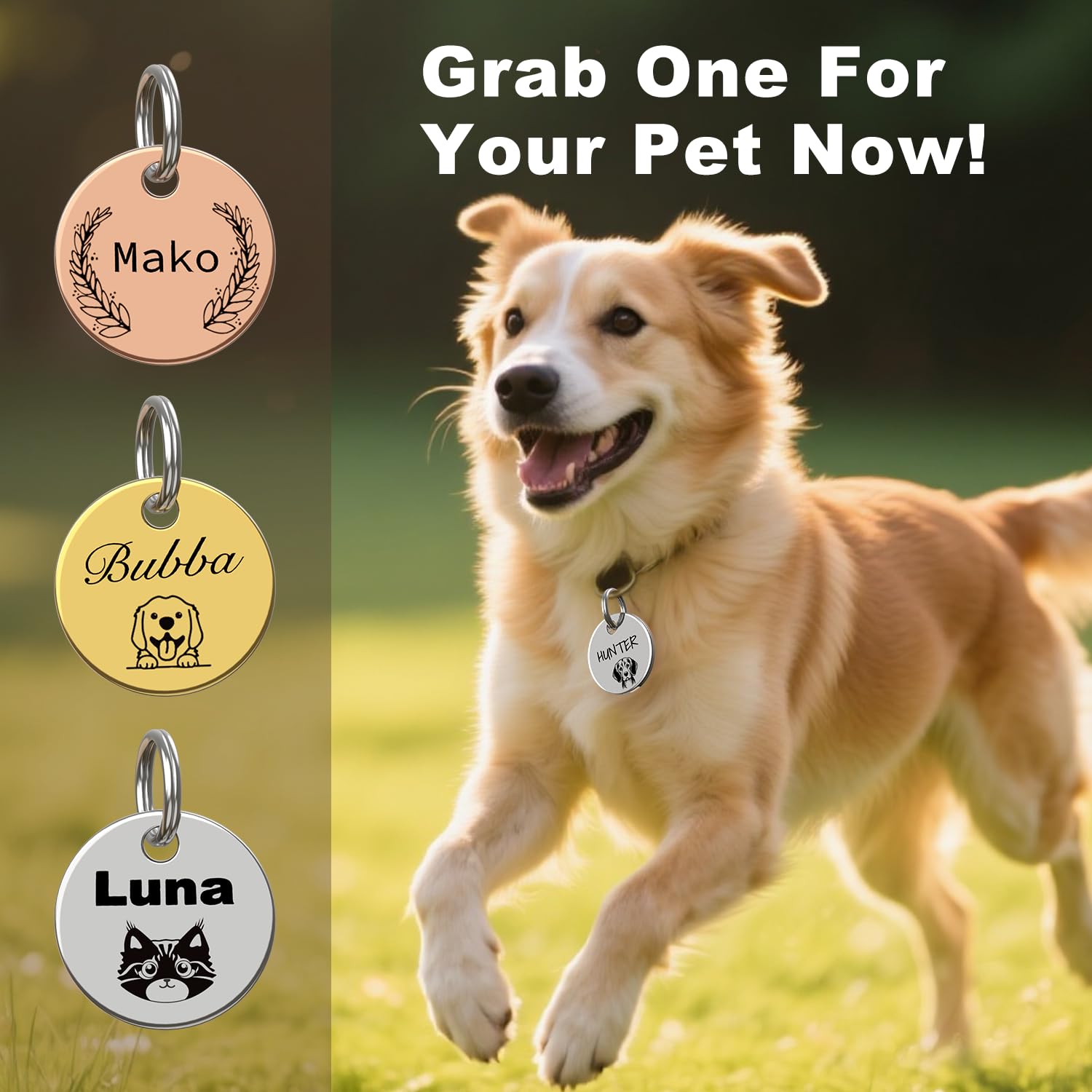 Médaille d'identification double face personnalisée avec gravure laser - plaque ronde en acier inoxydable poli pour chien et chat