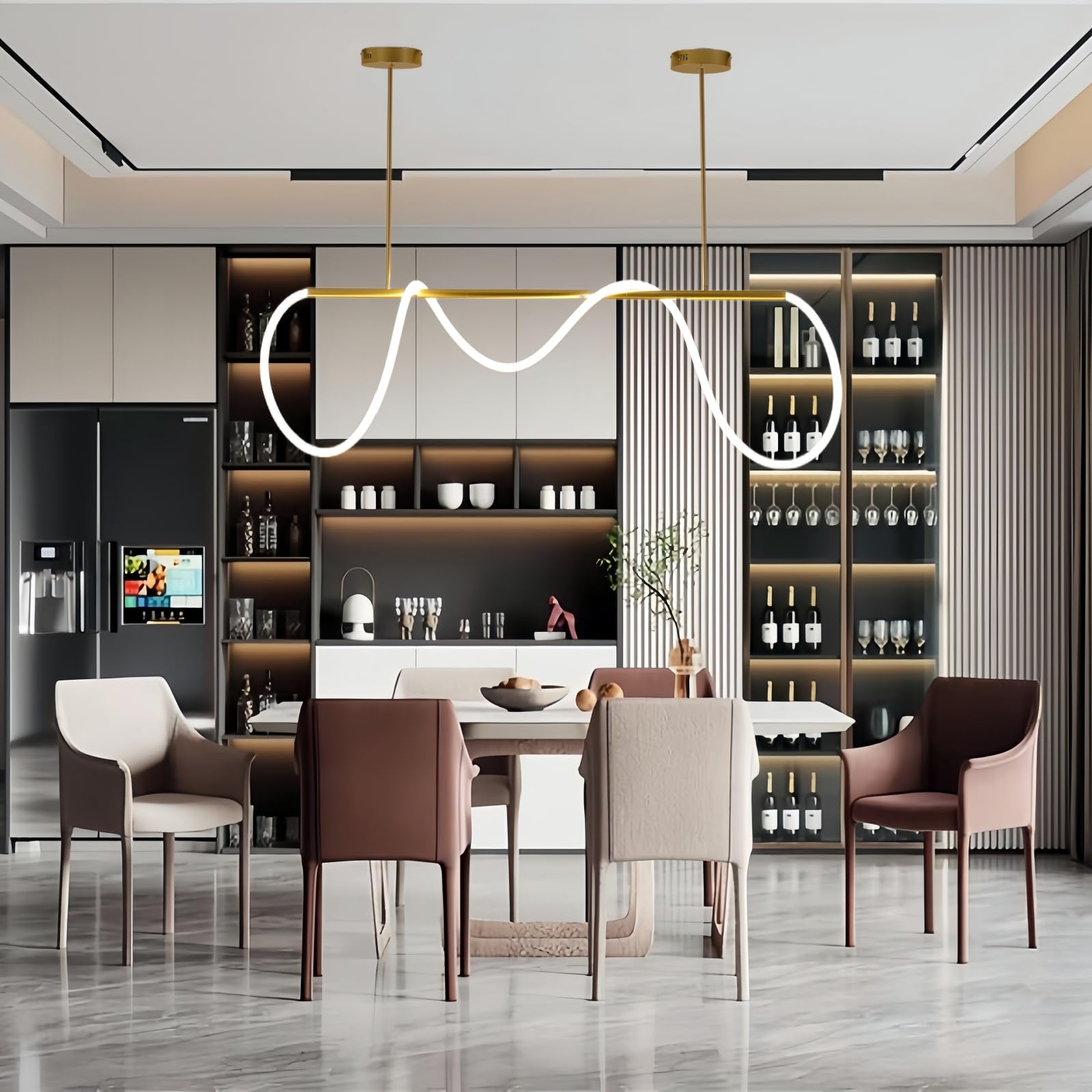 SMG Modern LED Linear Pendant Light for Dining Room, Dimmable Gold ...