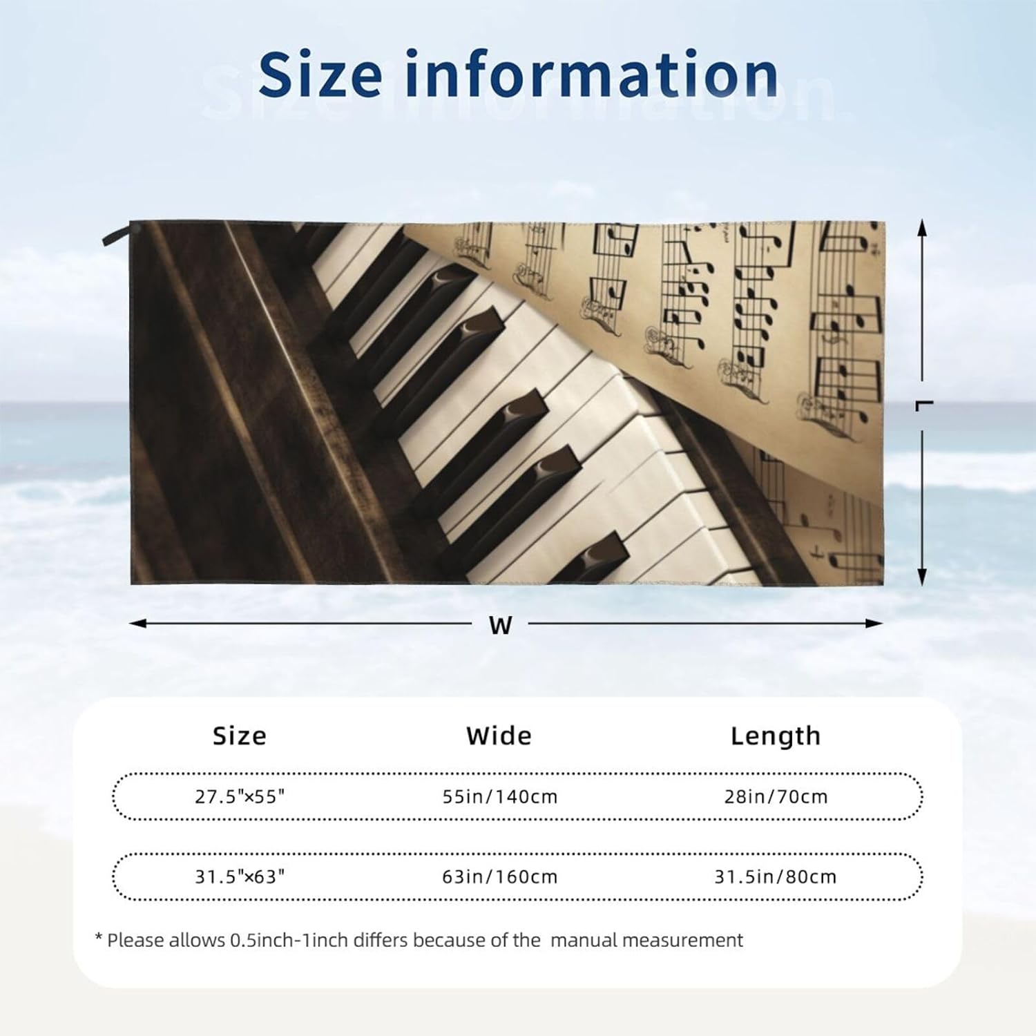 KHiry Microfiber Towel Beach Towels Note and Piano'S Keys Quick Dry Towel Soft Lightweight Travel Towels Absorbent Large Easy Pack Travel Things Beach Blanket for Gym Sports Swimming