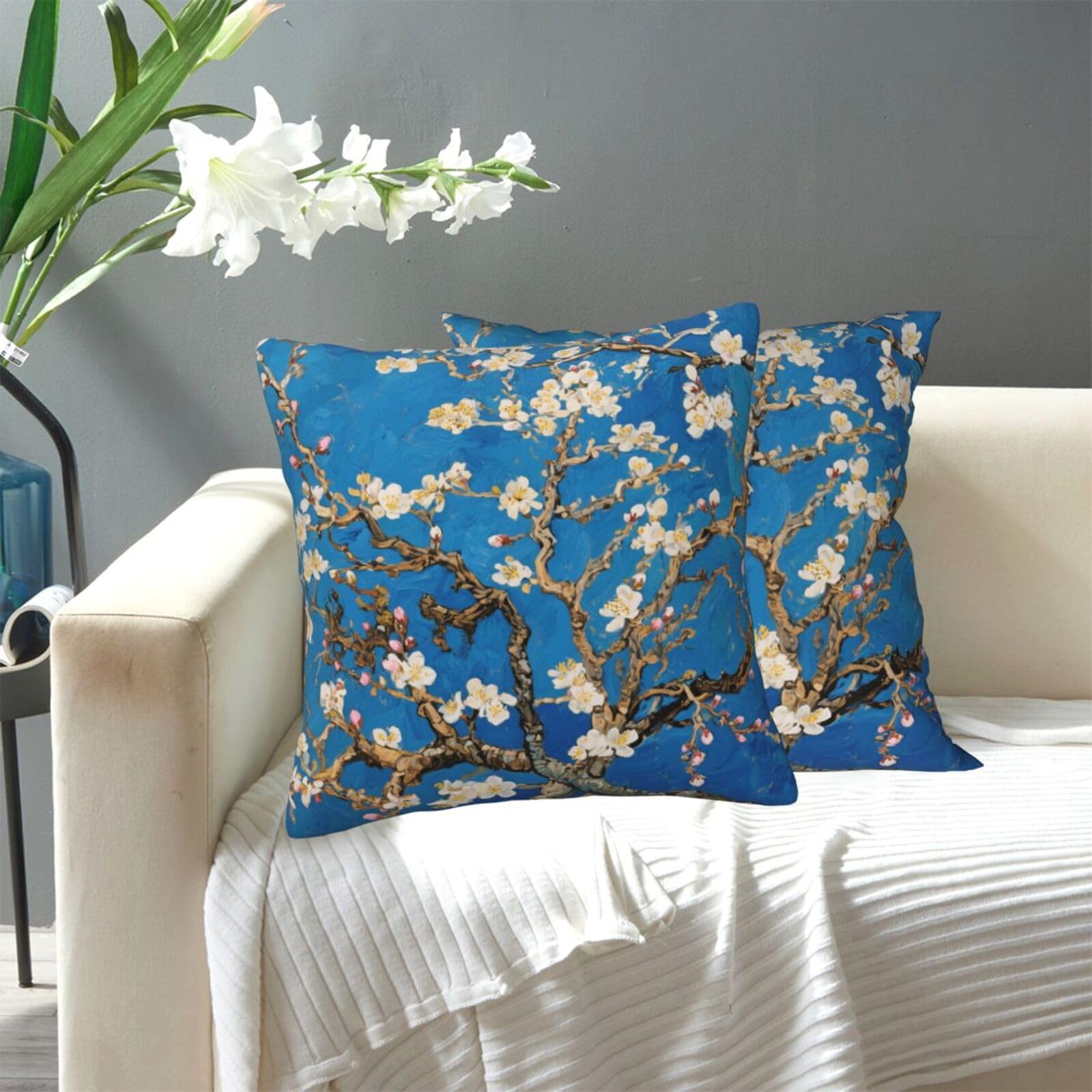 FekiLoot Decorative Throw Pillow Covers Modern Farmhouse Pillowcase Double Sided Cozy Cushion Cover for Sofa Couch Bed 18"X18" Blossoming Almond Tree-1