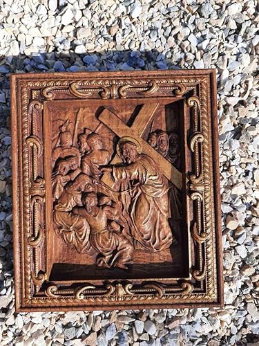 Miniatura 4 de Set of 14 Stations of the cross Way of the Cross Pilate condemns Jesus to die Way of Sorrows Wood Carving Religious icon