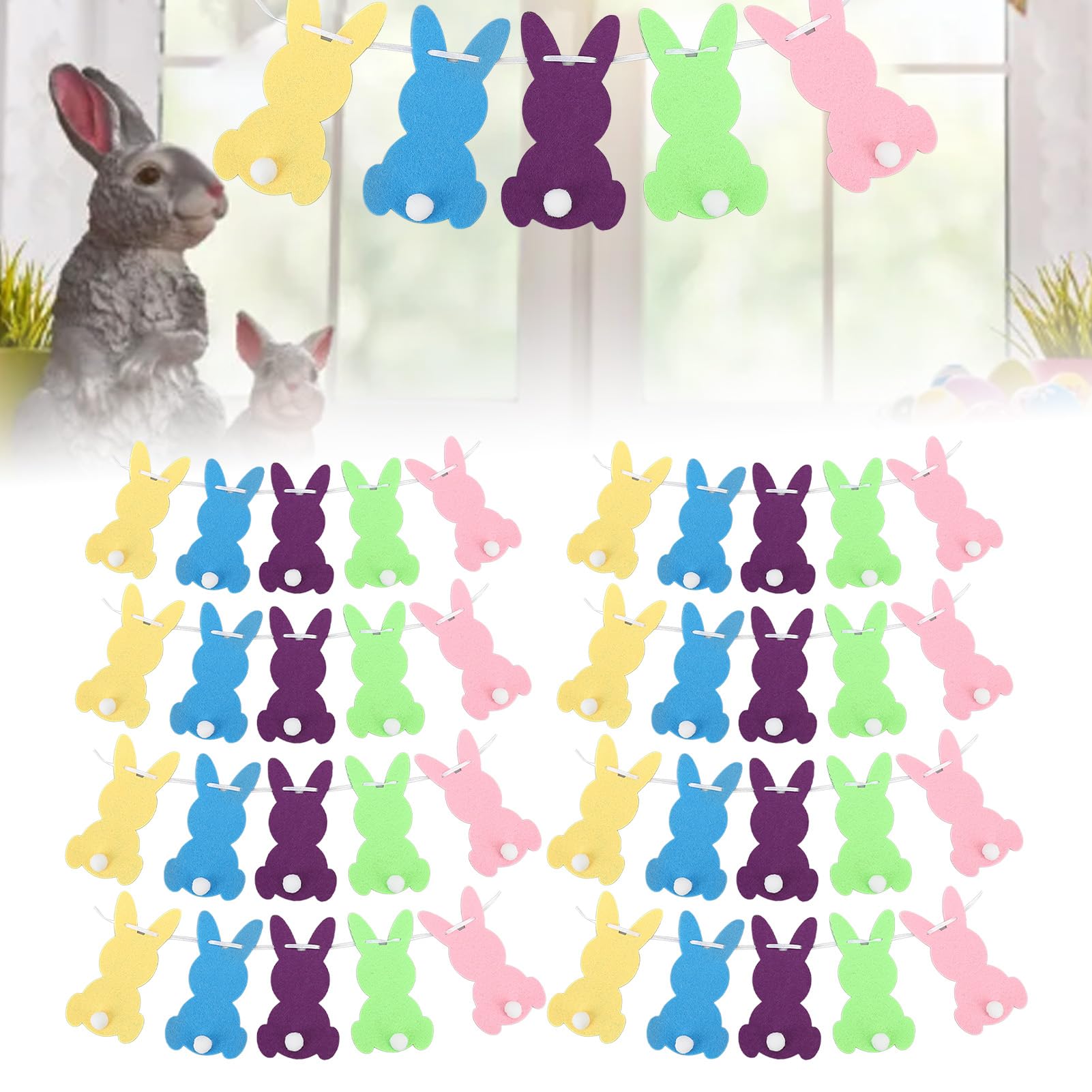 Banner di Pasqua felice, striscione pasquale uovo di gallina fiore felice coniglietto pasquale, 15 pezzi primavera feltro ghirlanda di Pasqua per parete porta interni esterni giardino casa decorazione