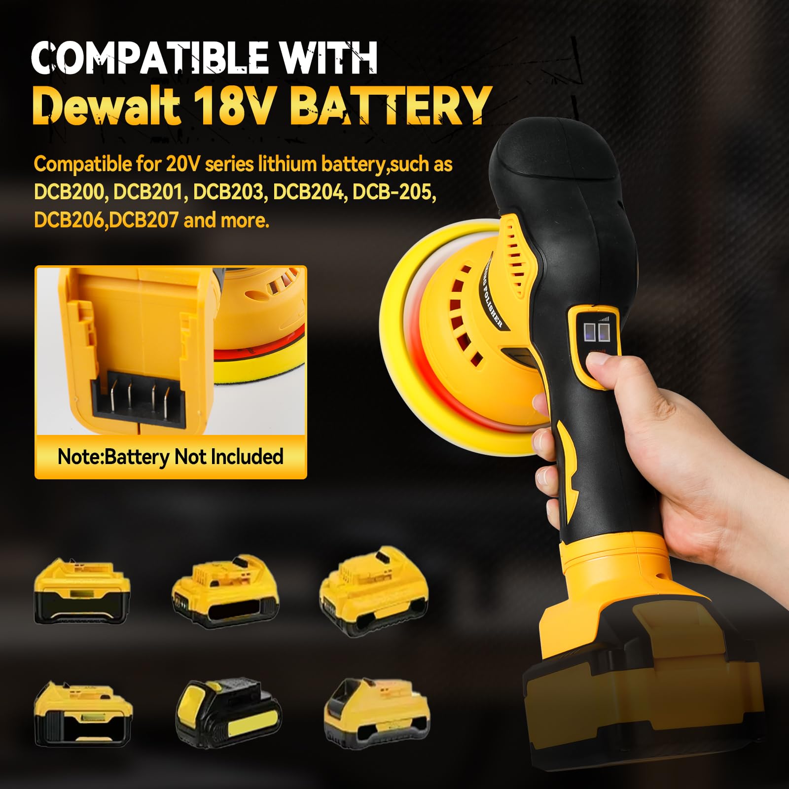 Pulidora de autos inalámbrica para Dewalt, sin escobillas de 6 pulgadas, pulidora orbital de 8 velocidades variables, 5500 RPM para detalles de autos encerado eliminación de rayones (sin batería)