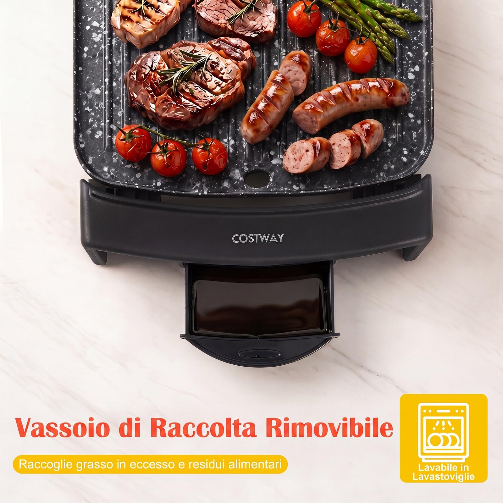 COSTWAY 2150W Piastra Elettrica da Tavolo con Rivestimento Antiaderente | Piastra Grill con Doppia Faccia, Temperatura Regolabile, Vassoio Raccogli-grasso e Manici Freddi, per Barbecue e Campeggio
