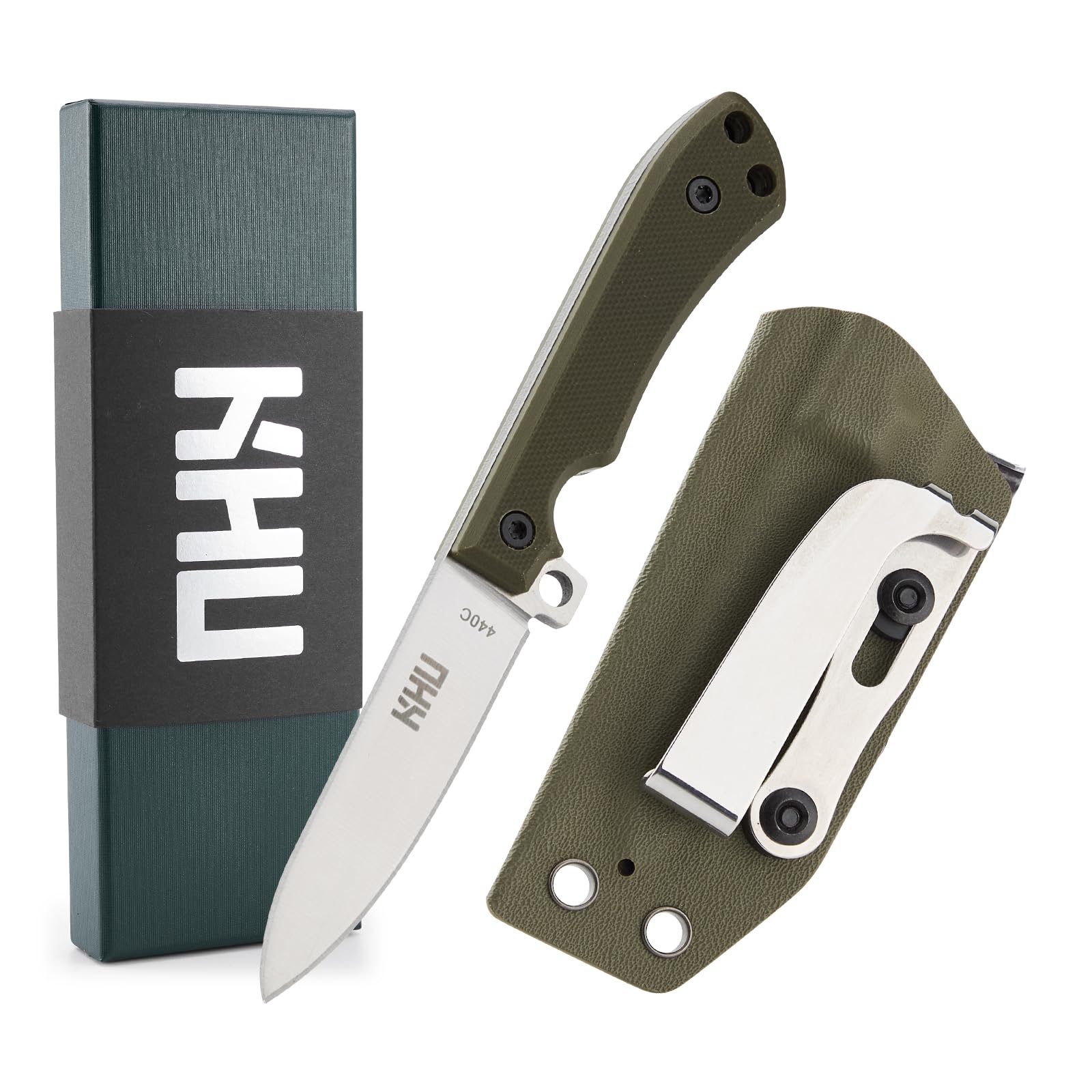 KHU Mini messer Outdoor Messer Jagdmesser Feststehende Klinge Survival Messer Bushcraft Messer - 440C Stahl, G10-Griff - Outdoor Jagd Camping - Mit Kydex Scheide (25A-New)