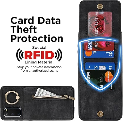 Miniatura 3 de Asuwish Funda de teléfono para Samsung Galaxy S20 5G de 6.2 pulgadas con protector de pantalla de vidrio templado y soporte de tarjeta RFID, soporte