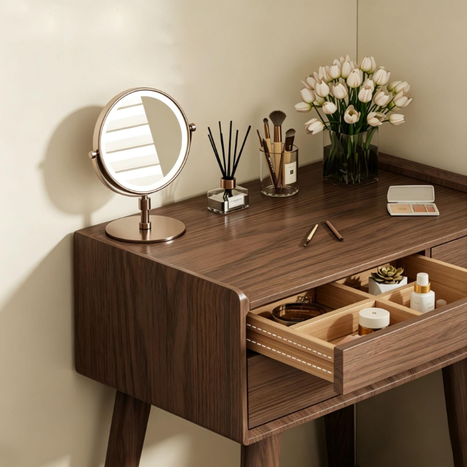 Massivholz Schminktisch 2-in-1 mit Hocker und Schubladen für Schlafzimmer