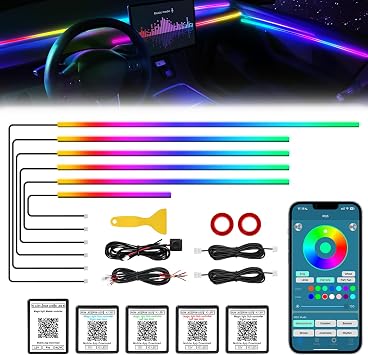 Dreamcolor Acrylic Interior Car LED Strip Light with Wireless APP, RGB 6 in 1 with 175 inches 612 LEDs Fiber Optic Car Symphony Ambient Lighting Kits, Sound Active Function LED Strip for Cars