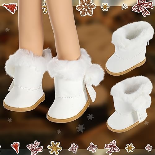 Miniatura 6 de Bencailor 3 pares de zapatos de muñeca mini botas de invierno con forro de cachemira para muñecas de 18 pulgadas (estilo novedoso)