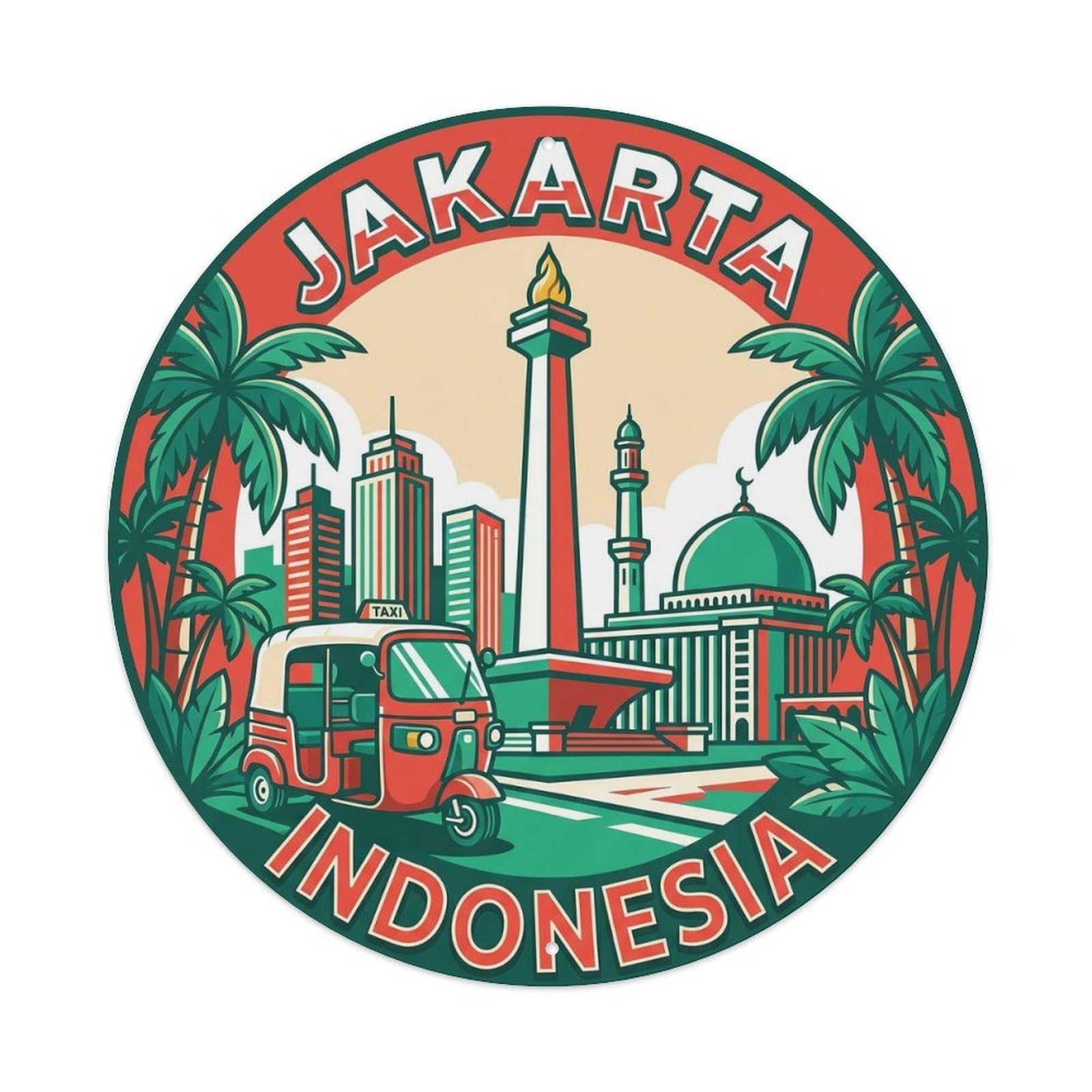 Yrnq 8X8inch Vintage Style Vintage Travel Jakarta Indonesia Monument Metal Tin Sign