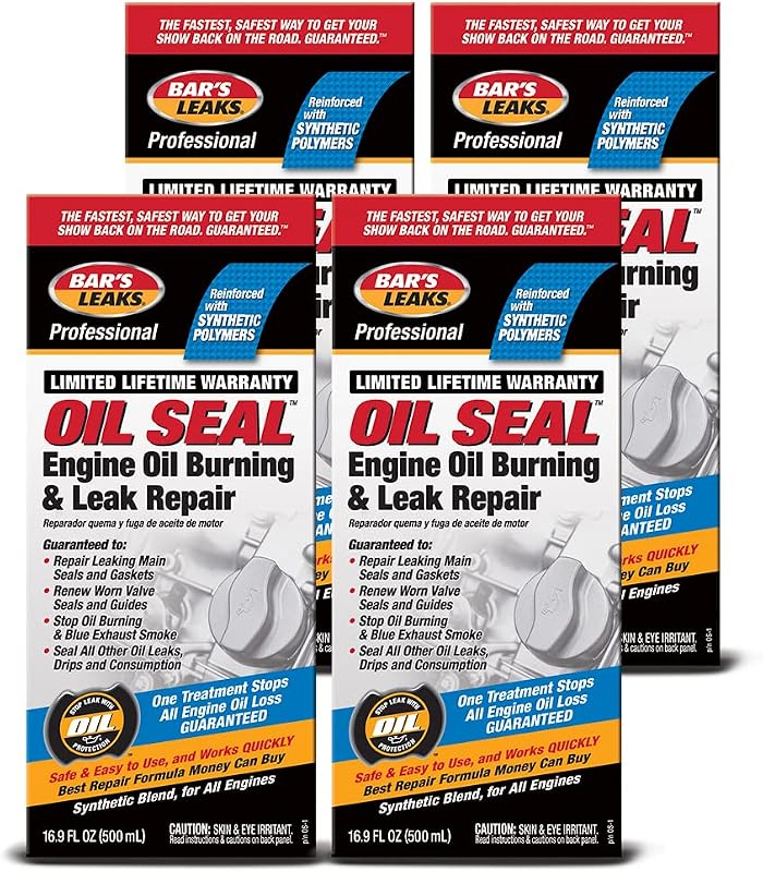 Bar's Leaks OS-1-4PK Oil Seal Engine Oil Burning/Leak Repair, 4-Pack | Repairs Leaking Main Seals and Gaskets, Renews Worn Valve Seals and Guides, Stops Oil Burning & Blue Exhaust Smoke, 16.9 oz