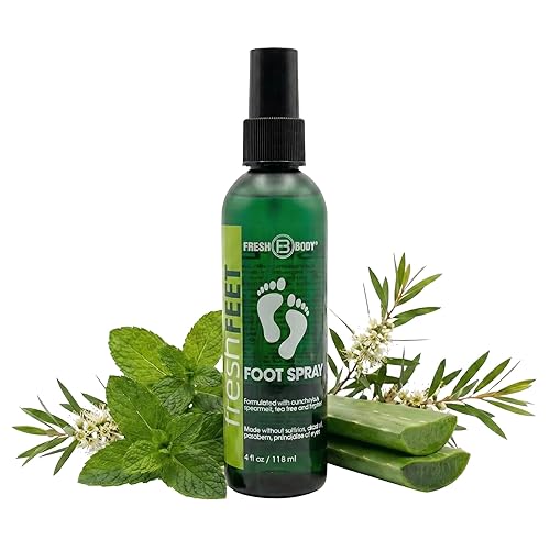 Fresh Feet Spray para pies malolientes para pies, botas y olor a zapatos, 4 onzas, fabricado sin parabenos, tintes, sulfatos o alcohol por Fresh Body