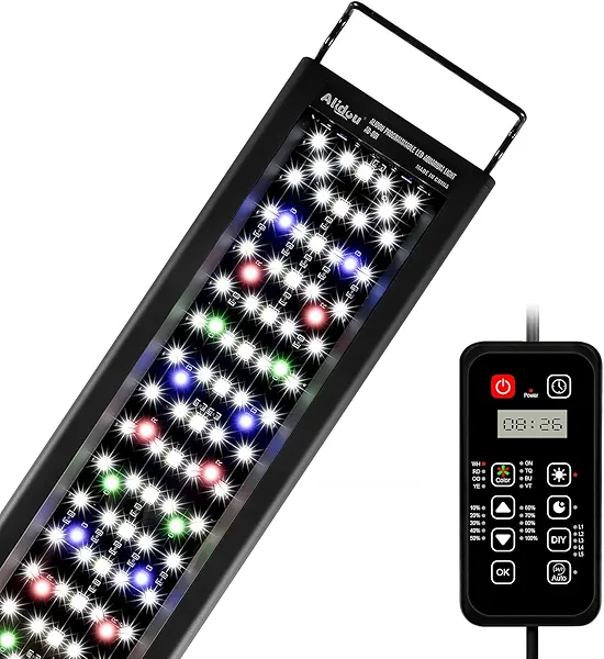 Alidou Advanced 7-Row LED Aquarium Light, Easy Setup Controller, Auto On Off Full Spectrum Fish Tank Light, 24/7 Lighting Cycle, 8 Colors, 10 Level Dimming, 62W for 48"-54" Freshwater Planted Tank