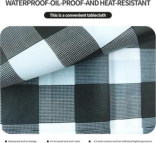Miniatura 3 de 10 manteles de plástico de celosía en blanco y negro, 54 x 108 pulgadas, manteles desechables para barbacoa, fiesta, boda, al aire libre