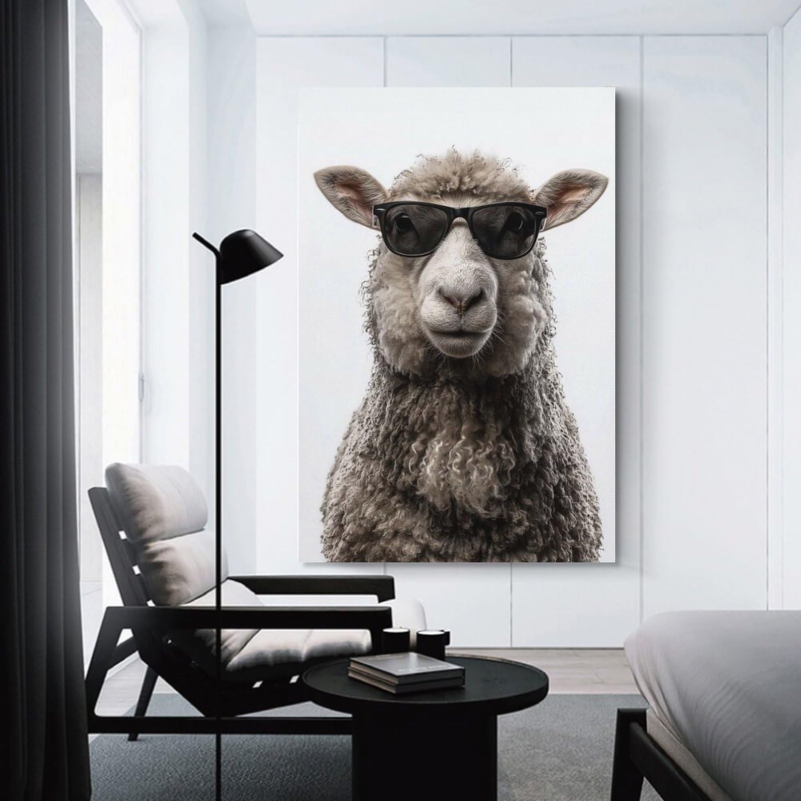 Junmoney Cool Sheep with Sunglasses Portrait Wall Picture Print 20x30inch(50x75cm), for Corridors, Hallways Or Apartment Entries, Decorative Canvas Styling for Entry Areas