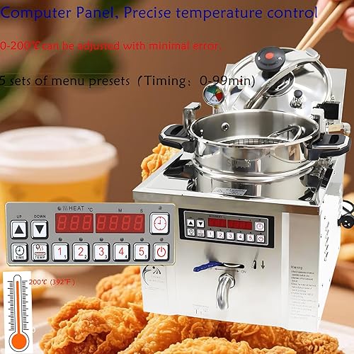 Miniatura 6 de Freidora eléctrica a presión de 16L, freidora de pollo de alta presión mejorada inteligente de 220 V con características de seguridad, freidora de