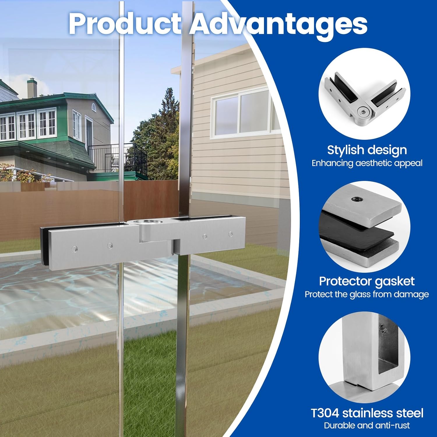 Muzata Brushed Rectangle Glass Railing Spigot GS10 SO4 with 2Pack Adjustable Glass Clamp GA08