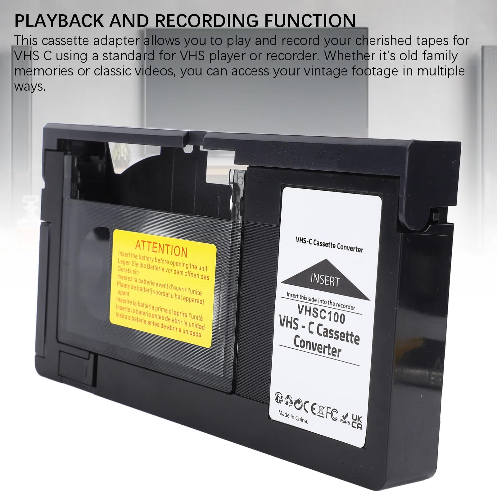 Denash Adaptateur de Cassette VHS C, Lecture de Bandes VHS C S VHS, avec Commande à Une Touche, pour Lecteur Enregistreur VHS