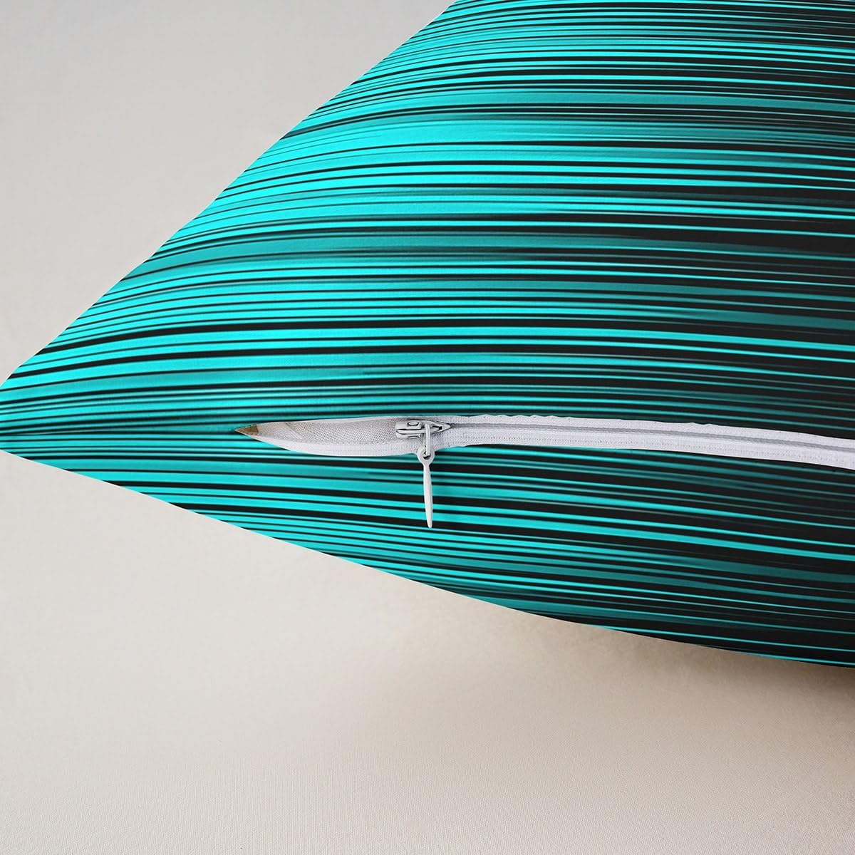jejeloiu Pack of 2 Geometric Abstract Ombre Decorative Throw Pillow Covers, Soft Black Teal Blue Striped Square Cushion Case Set for Couch Sofa Bedroom, Modern Pillow Cases Pillowcases, 20x20 Inches