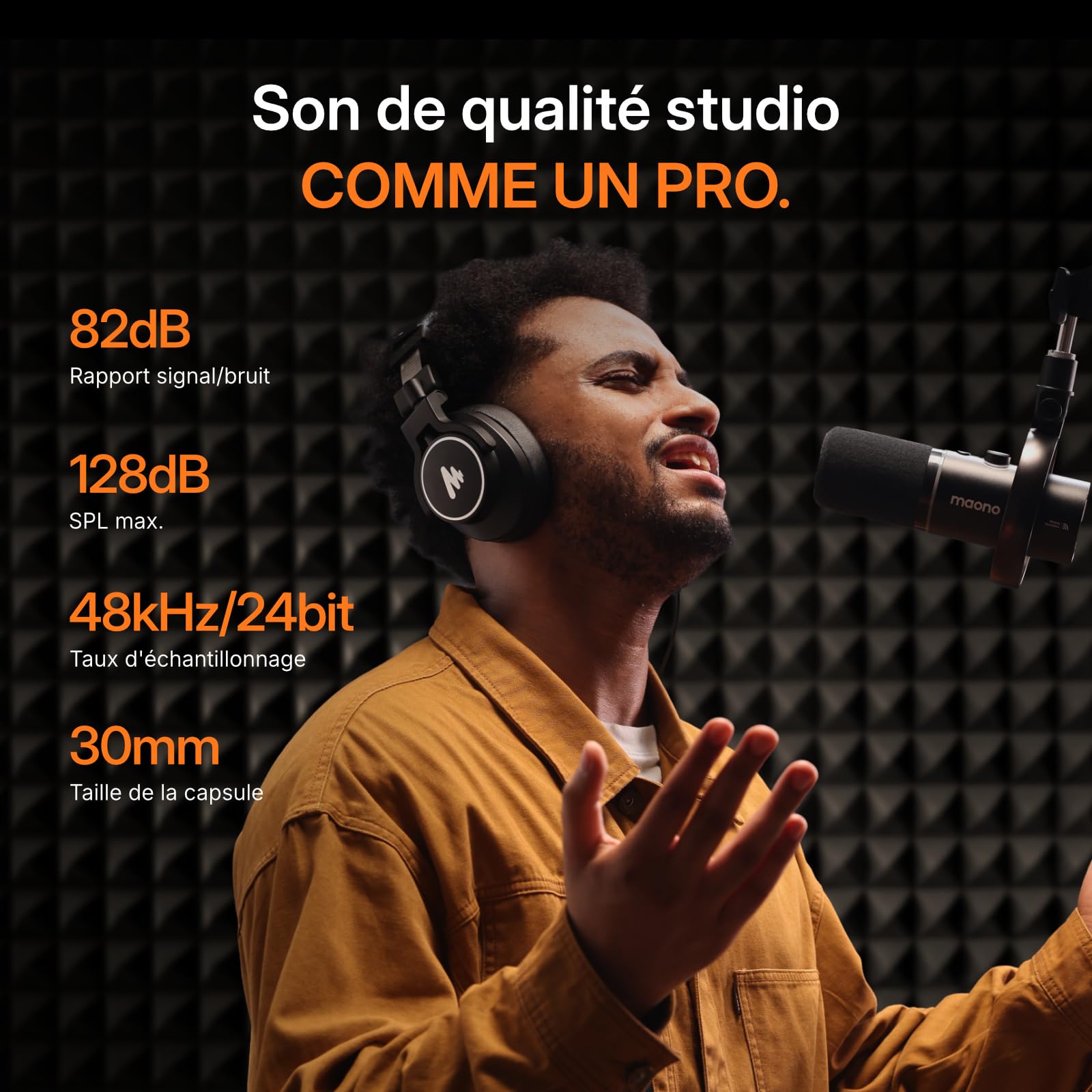 MAONO PD200W Microphone Hybride pour Podcast sur PC, sans-Fil, Micro Dynamique XLR/USB avec Pied de Bureau, Logiciel, Réduction de Bruit, pour Enregistrement, Streaming, Création de Contenu,Studio