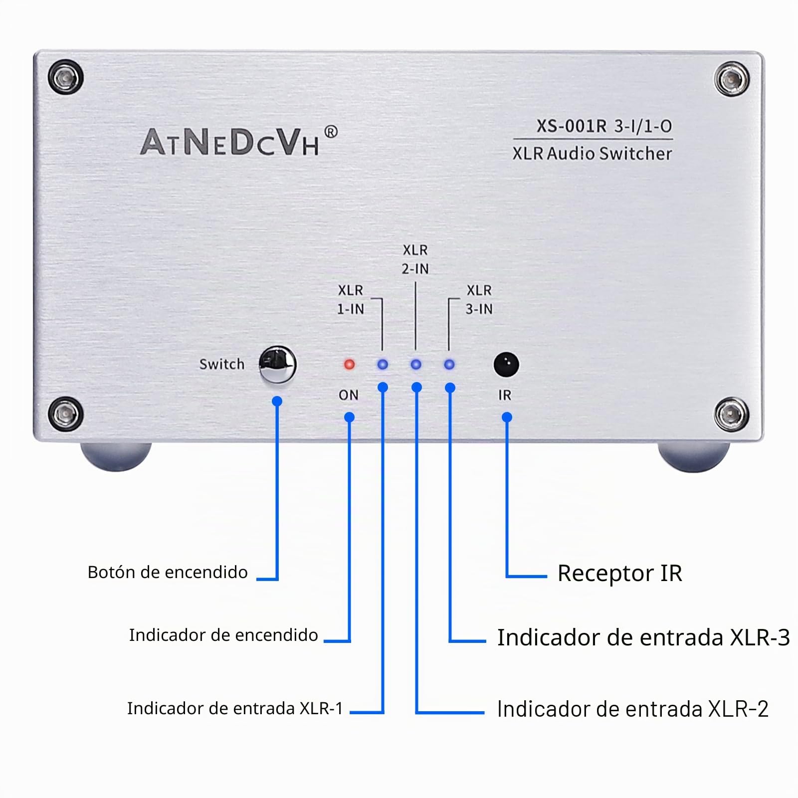 AtDcNeVh XLR - Conmutador de audio 3 en 1, convertidor de interruptor de audio equilibrado XLR de 3 vías, altavoces XLR, amplificadores, caja selector de audio, con control remoto