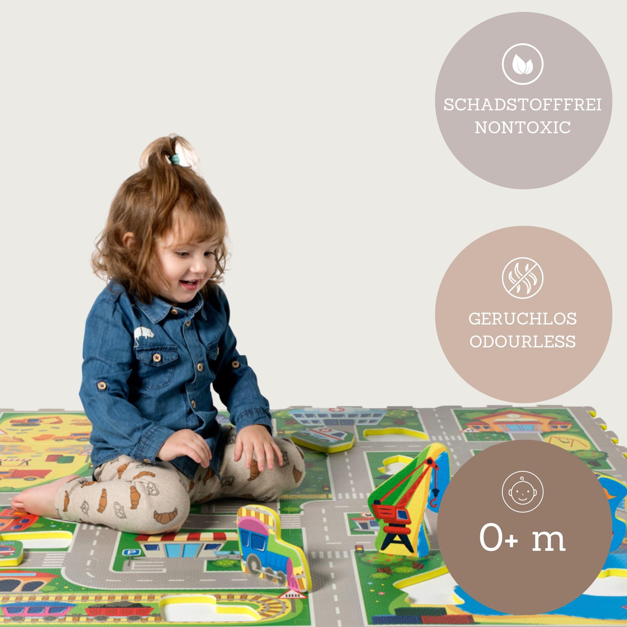 Hakuna Matte Mata Puzzle dla Niemowląt 1,2x1,2m – Piankowe Płyty z Drogami & 11 Autek – Grubszy i Miękki Dywanik Samochodowy do Zabawy