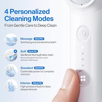 usmile C10 Portable Water Flosser for Travel 95-Day Battery, 4 Modes, 360 Nozzle, 180ml Tank, IPX7 Waterproof, Dentist-Recommended for Braces, Implants & Sensitive Gums (White)