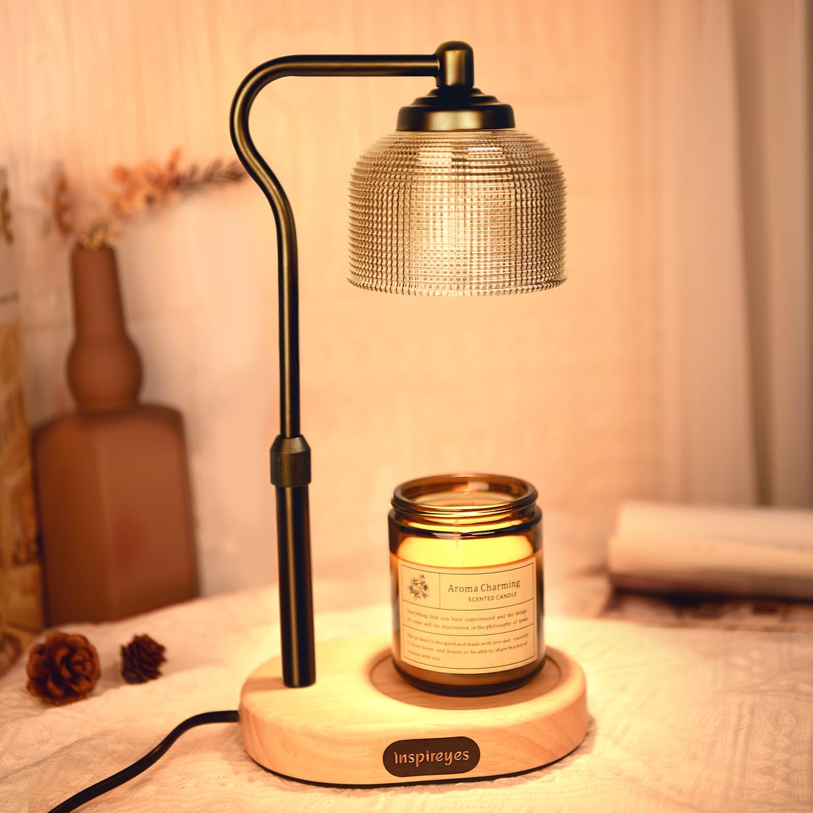 InspireyesCandle Warmer Lamp UK Plug, Height Adjustable Electric Candle Warmer with Timer, Dimmable Scented Candle Diffuser Lamp, 2 Bulbs, Uni Student Accommodation Home, Grey