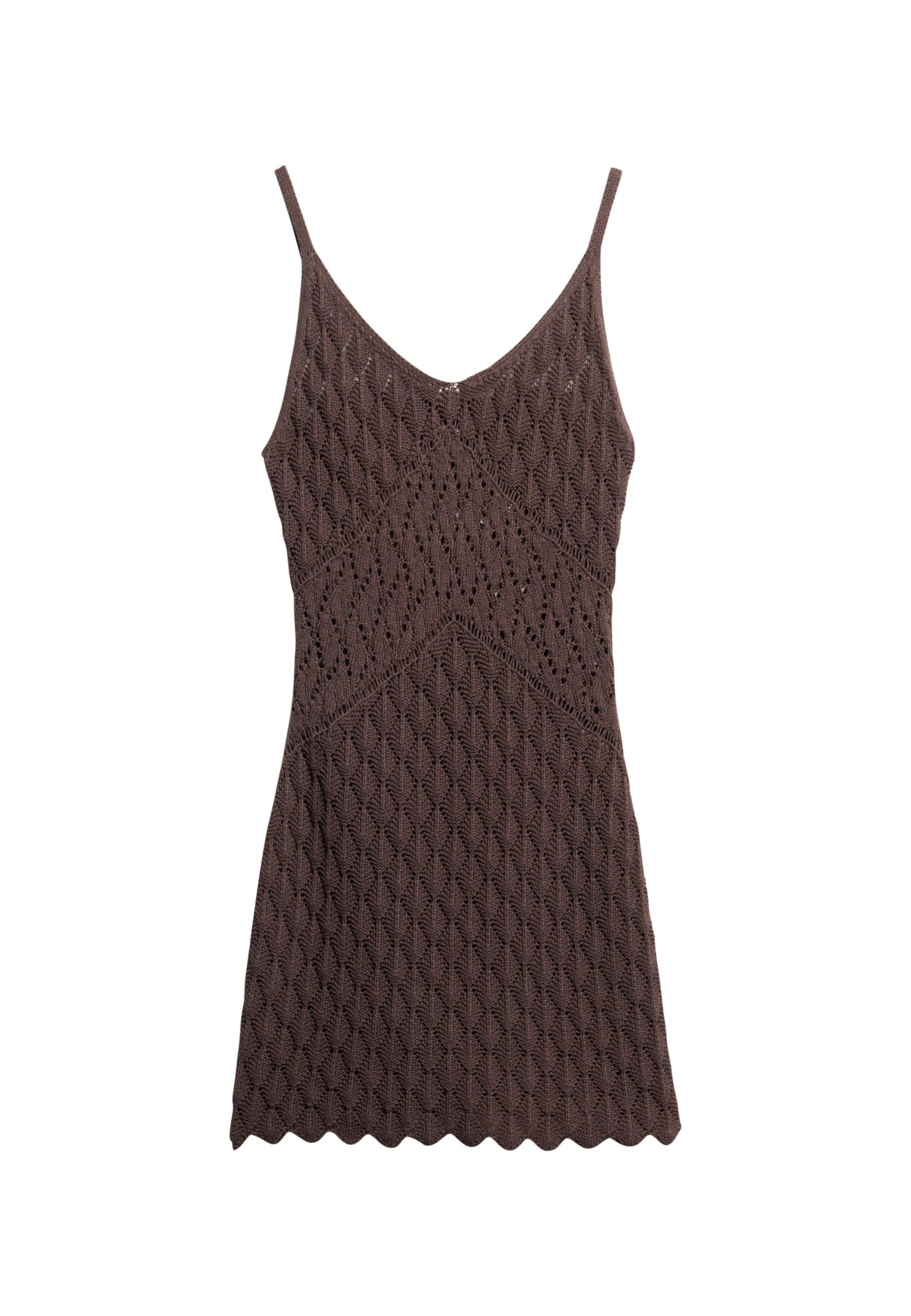 Superdry Women's Crochet Mini Dress with Straps, Dark Oak Brown, 14