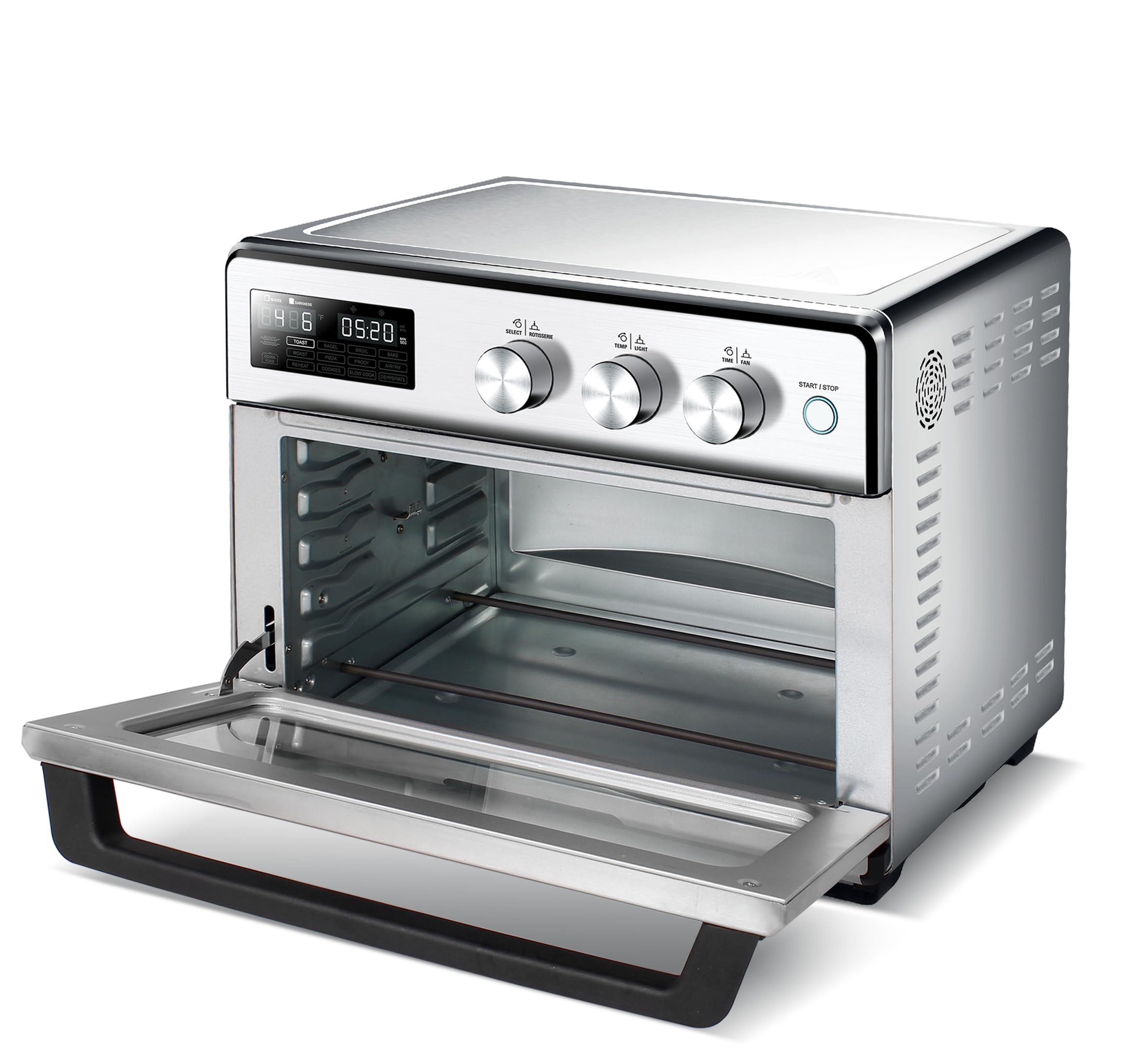 TurboTronic digitaler Heißluftofen - XXL 32 Liter mit Drehspieß für Hähnchen 5 in1 Mini Backofen, Dörrer & Power Heißluftfritteuse Airfryer ab 25°C