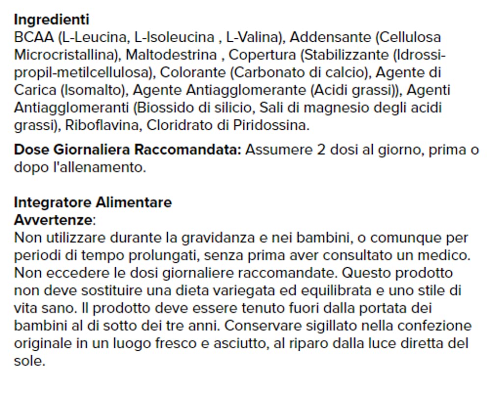 Bcaa 2:1:1 200 compresse - aminoacidi ramificati + Vitamina B2 e B6