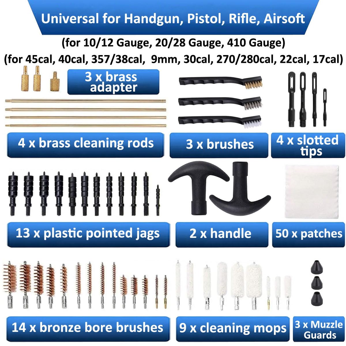 Kit di Pulizia per Pistola Spazzole Kit di Pulizia Fucile Kit di Pulizia Armi Pulire Manutenzione delle Armi .12Ga .20Ga .22Cal .270 .30Cal .38Cal