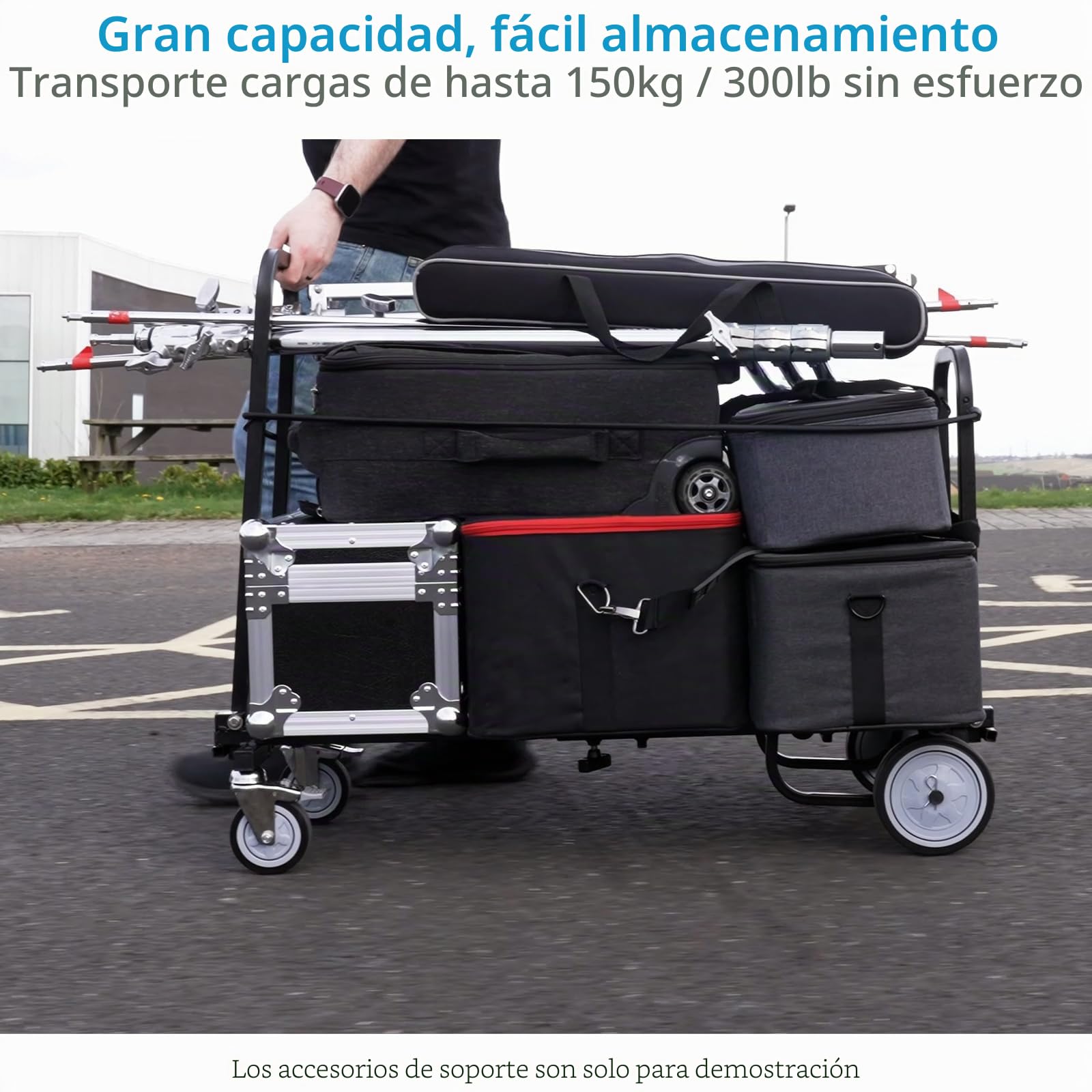 Carro utilitario Plegable PROAIM Vanguard Nano, 8 en 1, 150 kg/330 LB | Carro de acero con plataforma extensible 24-39", ruedas 4" giratorias y 6" traseras de goma, frenos y asa plegable