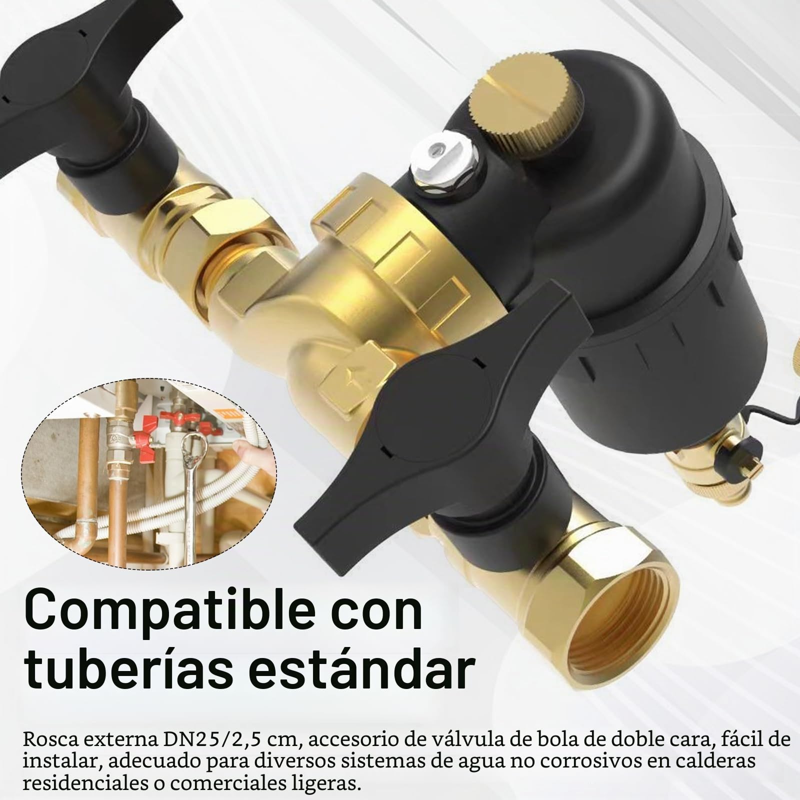Separador Magnético De Lodos Dn 25, Filtro Magnético De 1″ Con Válvulas De Cierre Para Sistemas De Calefacción Colector De Suciedad Y PartíCulas Metálicas