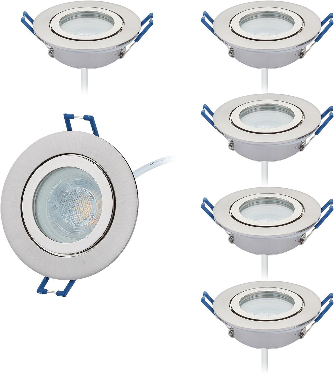 HCFEI Set van 6 LED inbouwspots 5W dimbaar plat hoekig IP44 badkamer 230 V spot buiten warm wit 3000K