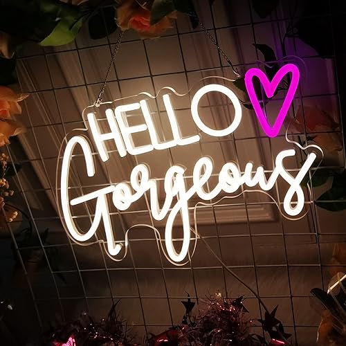 Letrero de neón con texto en inglés "Hello Gorgeous Neón Reutilizable" USB blanco cálido para el hogar, boda, cumpleaños, telón de fondo para