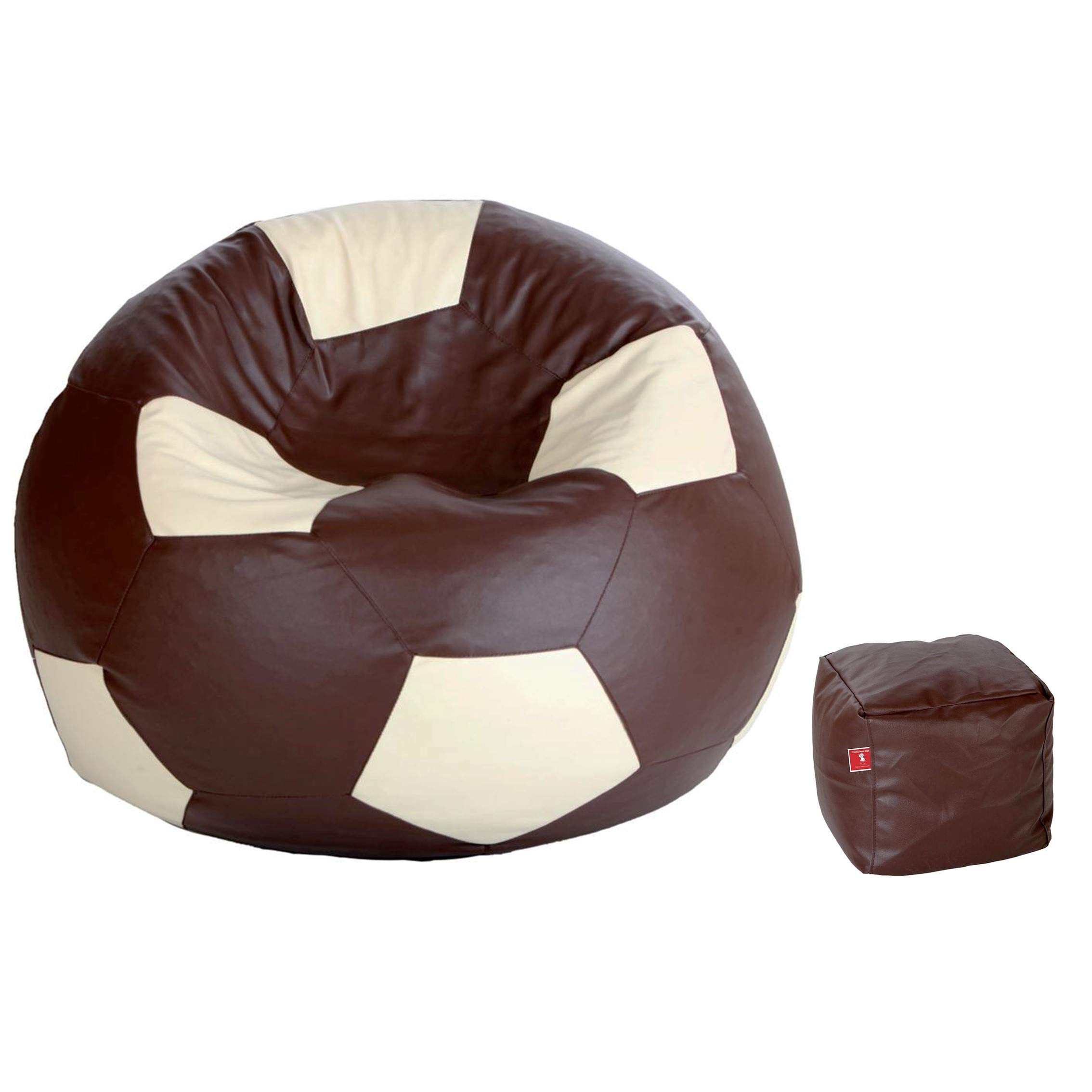 BiggieBean - Bean Bag Football Filled with Beans - Bean Football Combo - with Free Bean Puffy - Size : XXXL - Color : Football Brown Cream