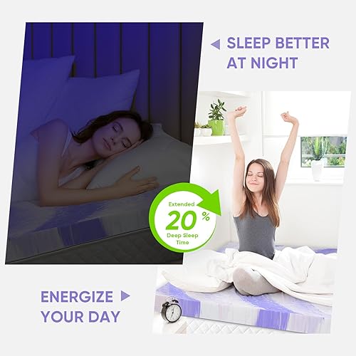 Miniatura 7 de BedsPick Cubrecolchón de espuma viscoelástica color morado remolino (tamaño matrimonial, 2 pulgadas)