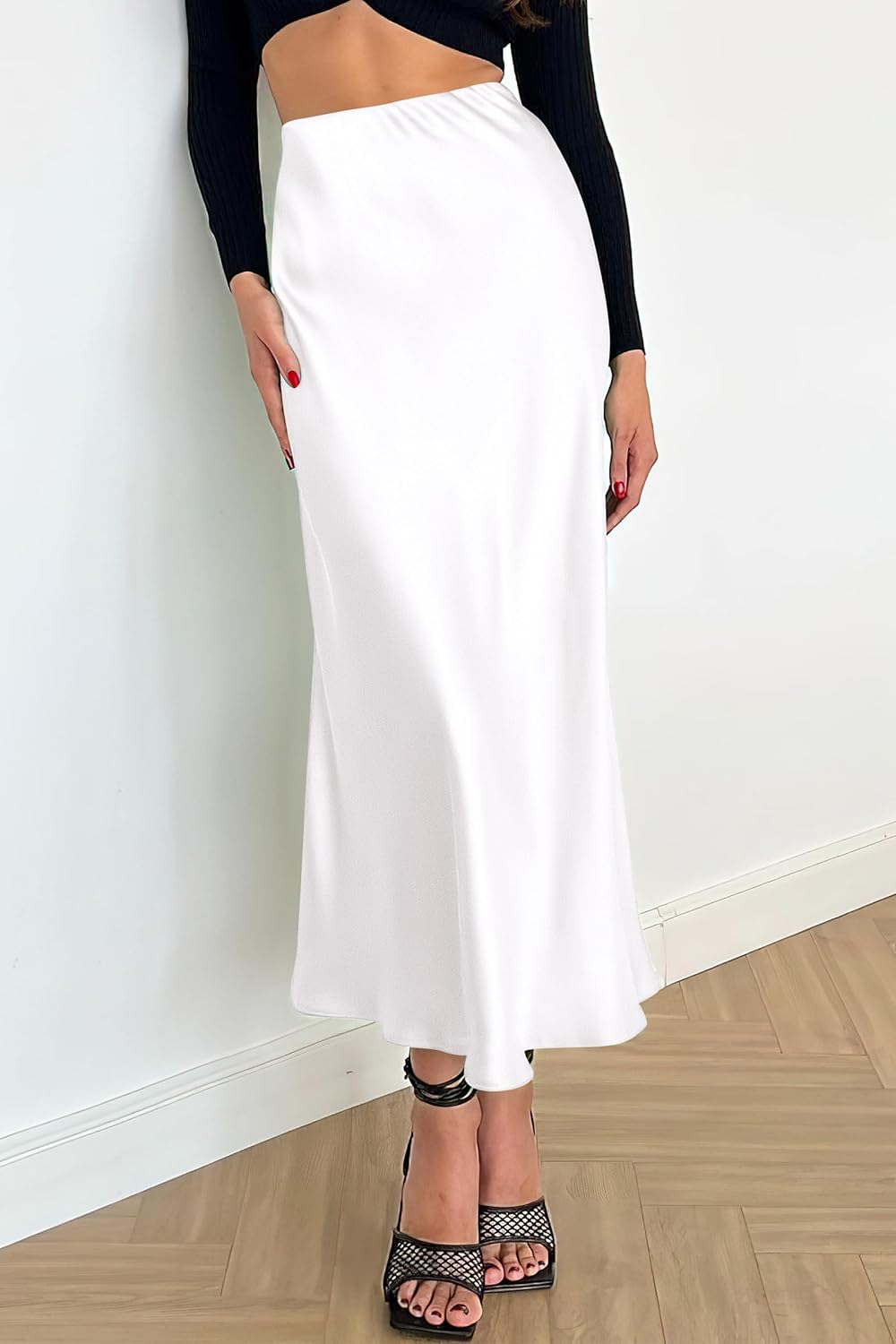 PRETTYGARDEN Women's Satin Skirts Dressy Casual 2026 Fall High Waisted Cocktail Wedding Flowy Elegant A Line Midi Skirt - Image 4