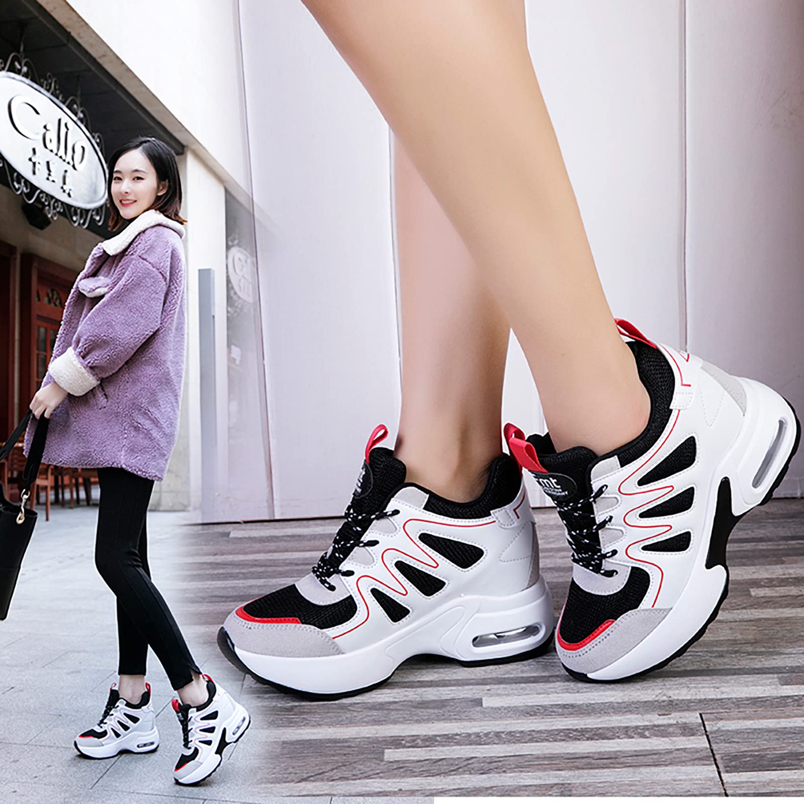 AONEGOLD Sneakers Zeppa Donna Scarpe da Ginnastica Sportive Fitness Scarpe con Zeppa Interna Tacco 7 cm
