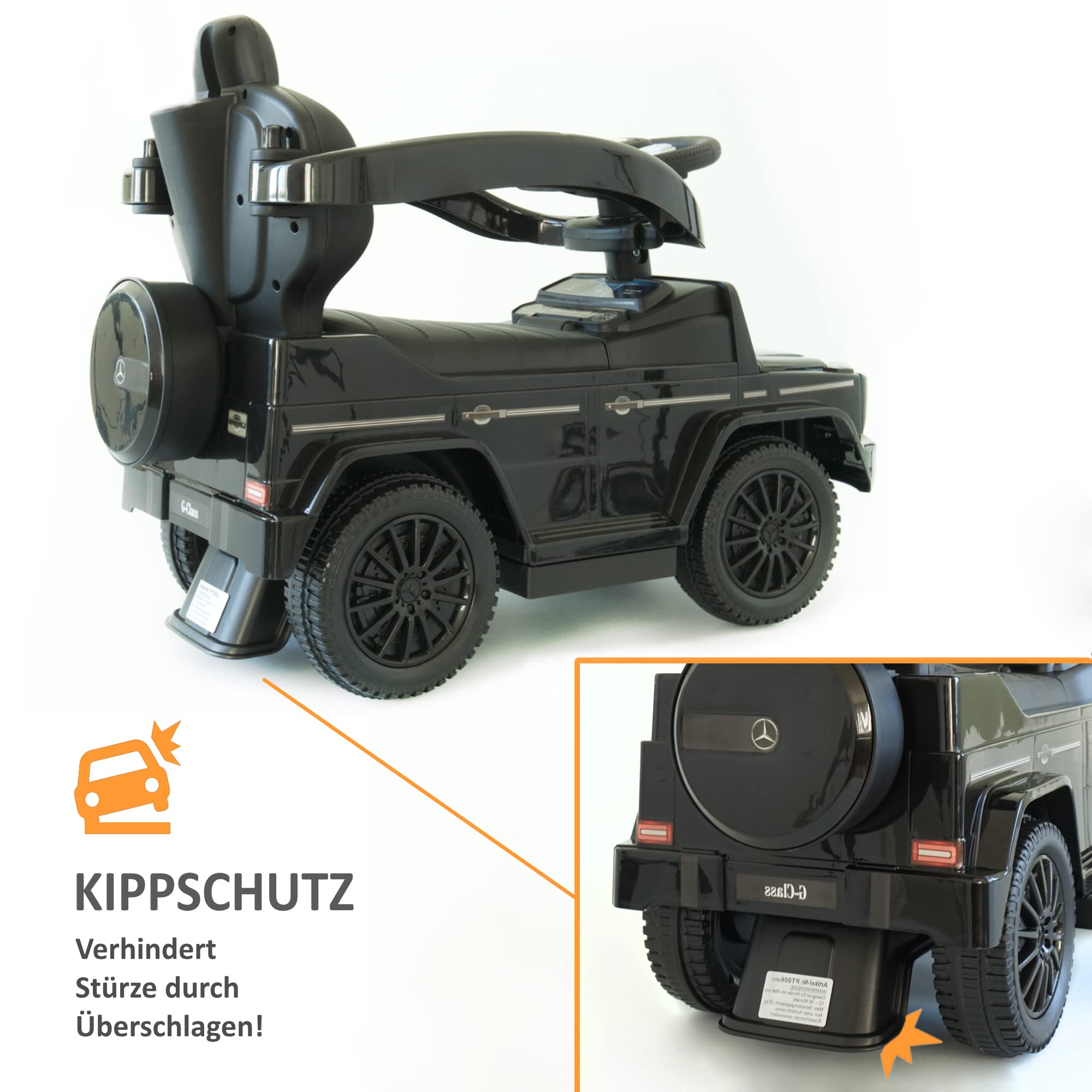 Lemodo Rutschauto mit Schiebestange ab 1 Jahr, Mercedes G350d Rutscherauto mit Sicherheitsbügel, Fußablage, Kippschutz, Sound-Lenkrad & Stauraum, Kinderfahrzeug für drinnen und draußen bis 25 kg