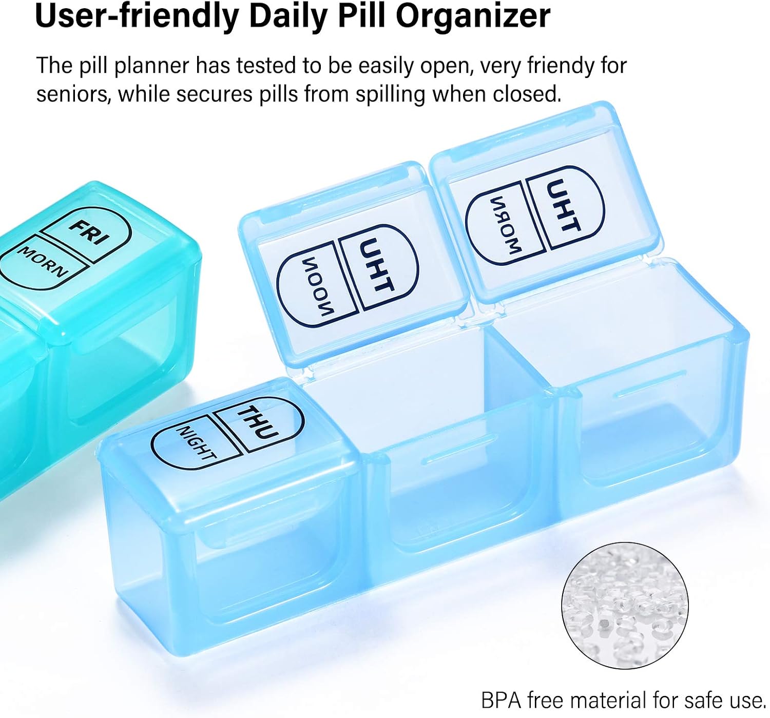 Weekly Pill Organizer 3 Times a Day, Travel Friendly Pill Box 7 Day with Large Compartments and Sturdy Design, Portable Medication Reminder for Vitamins/Fish Oils/Supplements (Transparent)