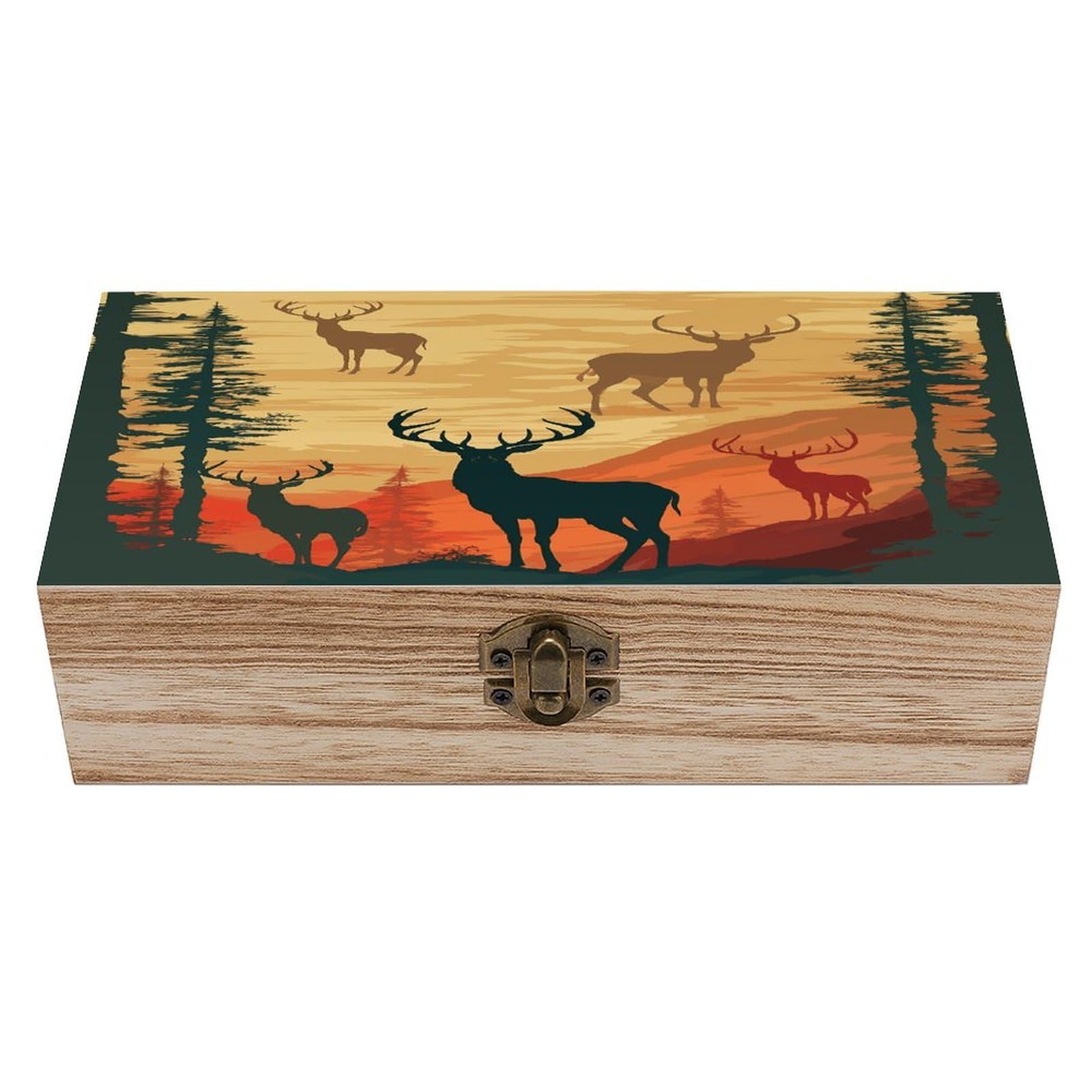 VstaDank Deer Show Wooden Keepsake Box with Hinged Lid Solid Wood Gift Boxes Beautifully Keepsake Box Jewellery Organiser Retro Memory Treasure Case with Lids Decorative Boxes